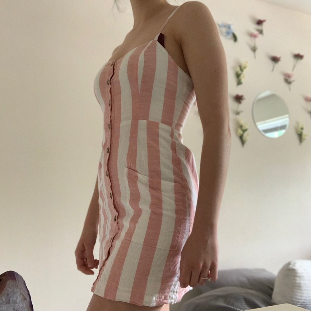 Pink and white striped button up dress